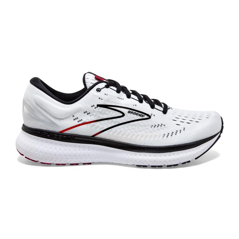 Brooks Glycerin 19 Road Running Shoes - Men's - White/Black/Red (36495-TJMS)